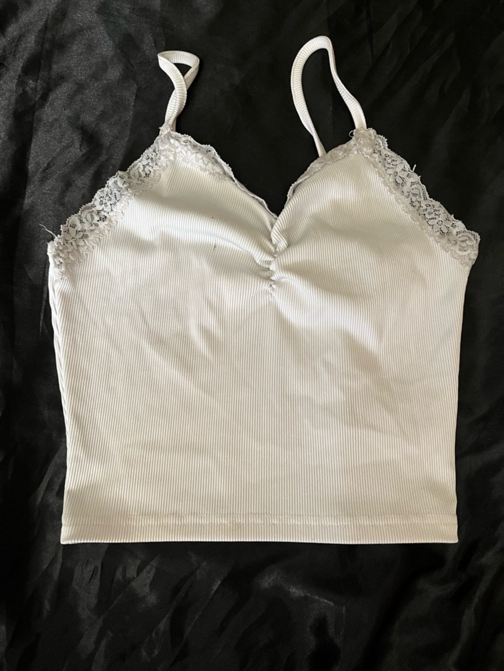 White Ribbed Lace Trim Cami Tank Top